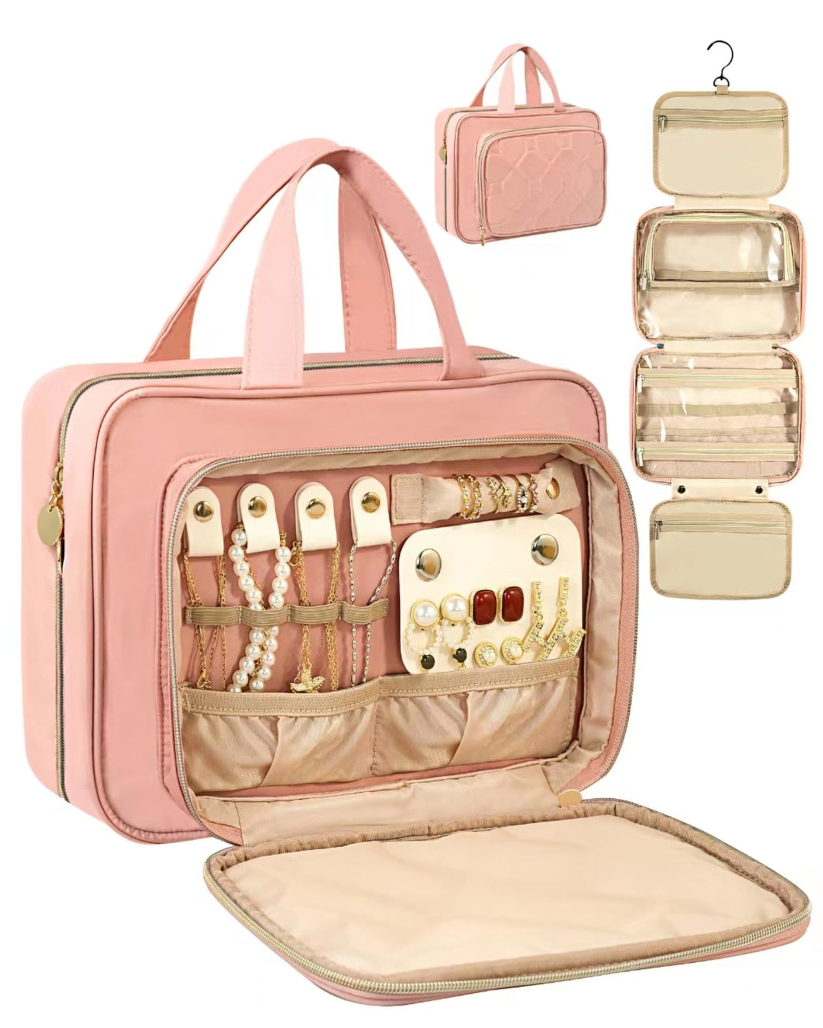 Pink Travel Toiletry & Jewelry Organizer Bag | Makeup & Skincare Case