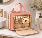 Pink Travel Toiletry & Jewelry Organizer Bag | Makeup & Skincare Case