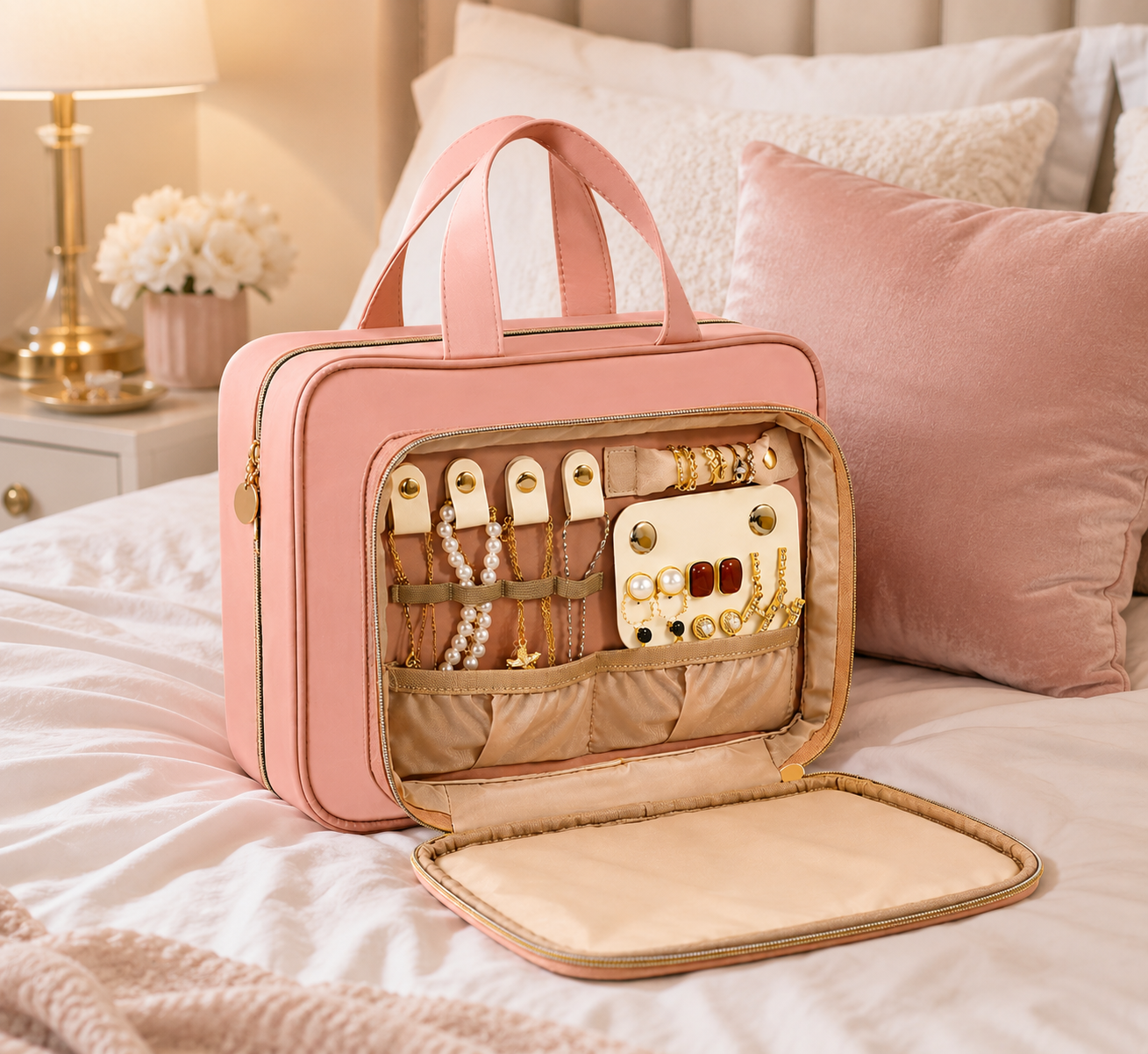 Pink Travel Toiletry & Jewelry Organizer Bag