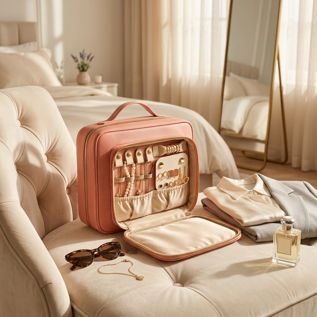 Pink Travel Toiletry & Jewelry Organizer Bag | Makeup & Skincare Case
