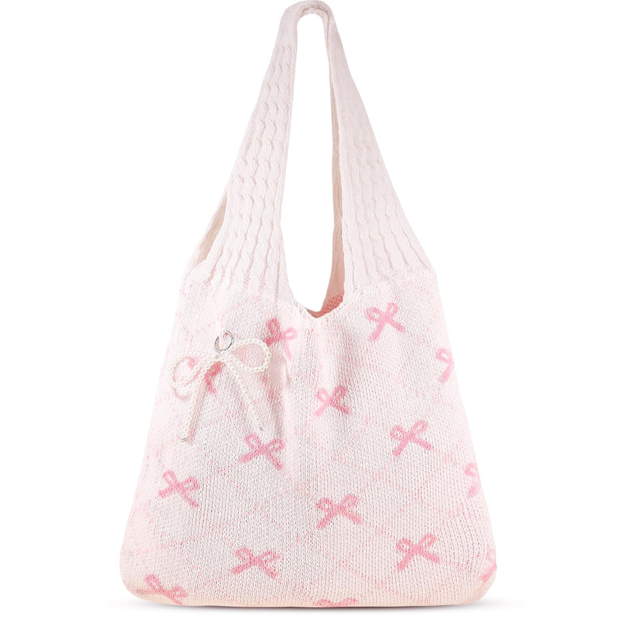 The Rosalie Bow Crochet Tote | Cute Woven Shoulder Bag for Women